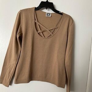 Tan Long Sleeve Sweater with Crisscross Detail